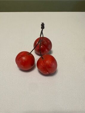 Vintage red cherry bunch Italian  stone alabaster hand painted fruit